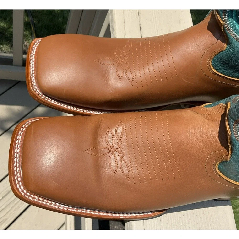 Alfa Western Wear Men's Cowboy Boots Square Toe Blue Green Leather Sz 12‎ Mexico